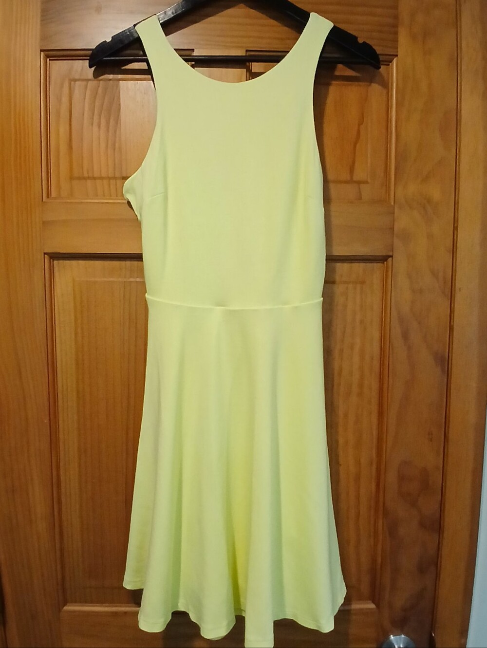 BEBE BRIGHT CHARTREUSE NEON FIT & FLARE SKATER DRESS